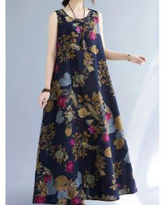 Women's Summer Maxi Dress &ndash; Loose Fit, Sleeveless, Floral Print Long Dress for Vacation or Casual Wear