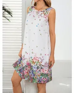 Women's Sleeveless Floral Midi Dress &ndash; Casual Commuter Style, Lightweight Mid-Length Summer Outfit