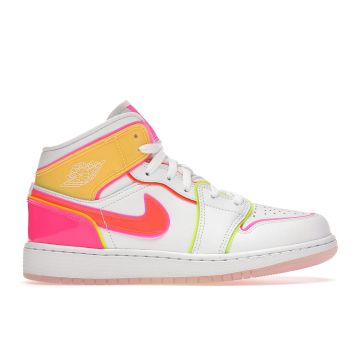 Jordan 1 Mid Edge Glow (GS) CV4611-100 | White/Hyper Crimson/Pink Blast