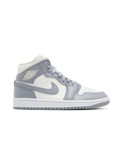 Jordan 1 Mid Stealth Women’s BQ6472-115 | Grey White Premium Leather Sneakers