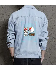 Men's Jean Jacket - Retro Sonic - Gift for Fans - Vintage Look - Christmas Present - Light Blue - Main View