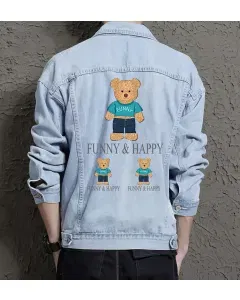 Teddy Funny Jean Jacket for Men – Gift for Streetwear Fans – Birthday Present - Light Blue - Main View