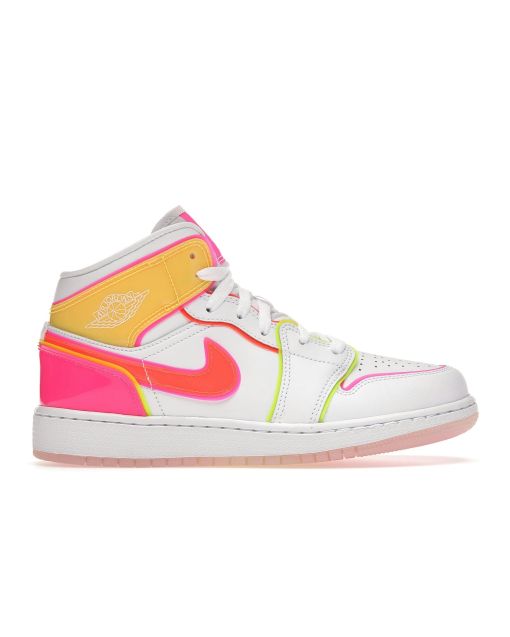 Jordan 1 Mid Edge Glow (GS) CV4611-100 | White/Hyper Crimson/Pink Blast