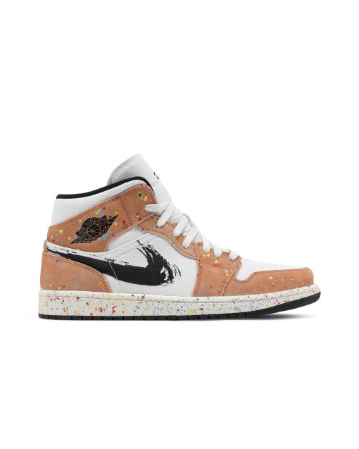 Air Jordan 1 Mid SE “Brushstroke Paint Splatter” Sail/Black-Cider-Chile Red | DA8005-100