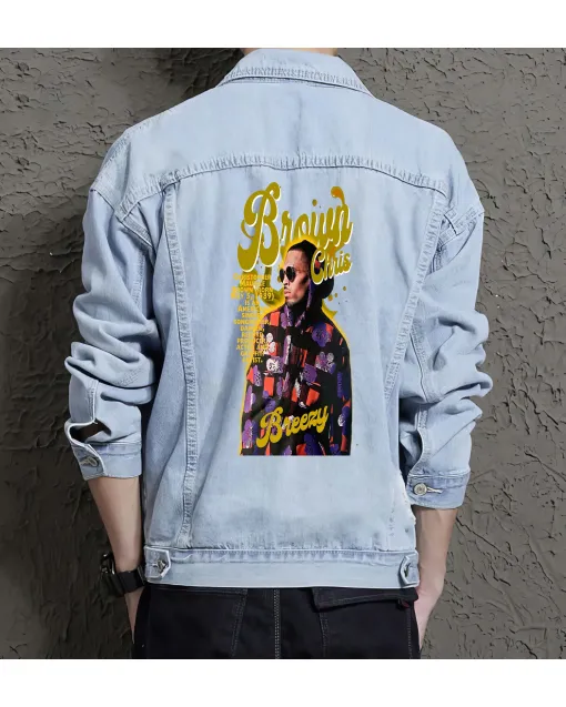 Chris Breezy Jean Jacket for Men – Gift for Music Fans – Christmas Gift - Light Blue - Main View