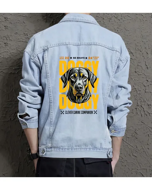Doggy Jean Jacket for Men – Gift for Skater Guys – Birthday Present - Light Blue - Main View