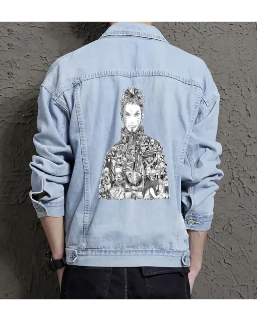 Naruto Jean Jacket for Men – Gift for Anime Fans – Christmas Gift - Light Blue - Main View