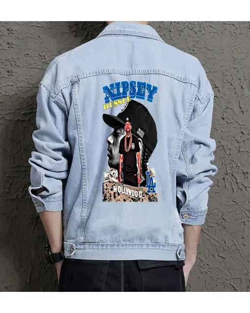 Nipsey Hussle Jean Jacket for Men – Gift for Music Fans – Christmas Gift - Light Blue - Main View