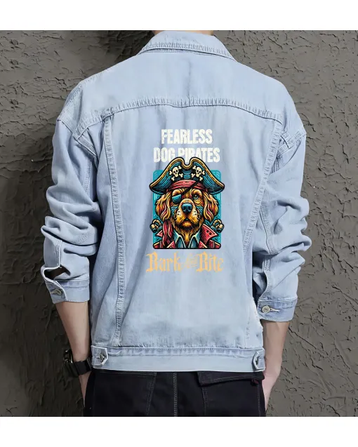 Pirates Jean Jacket for Men – Gift for Skateboarders – Birthday Present - Light Blue - Main View