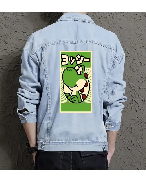 Retro Mario Denim Jacket for Men – Gift for Nintendo Fans – Christmas Gift - Light Blue - Main View