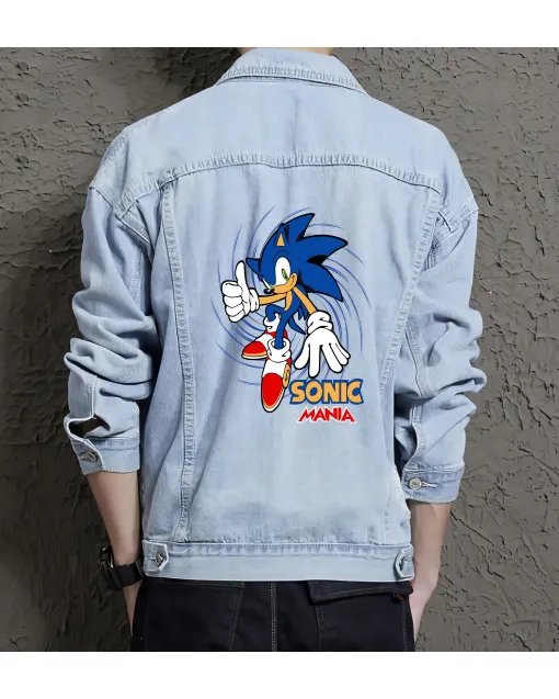 Sonic Mania Denim Jacket - Retro Gaming Gift - Stylish Outerwear for Men - Christmas Present - Light Blue - Main View