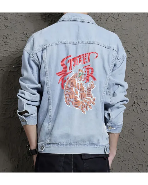 Street Fighter Denim Jacket - Classic Gift for Gamers - Stylish Men's Outerwear - Birthday Present - Light Blue - Main View