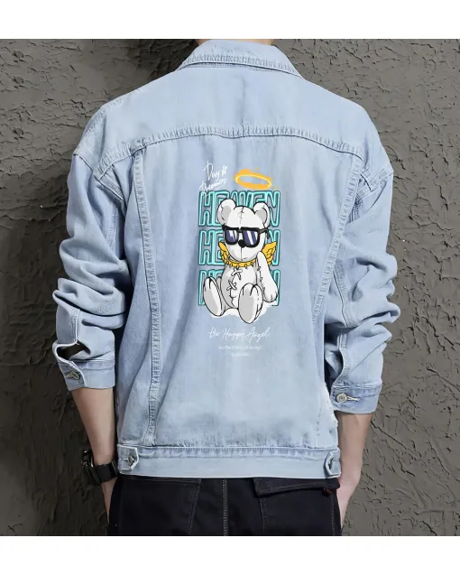 Teddy Bear Jean Jacket for Men – Gift for Teen Boys – Christmas Gift - Light Blue - Main View