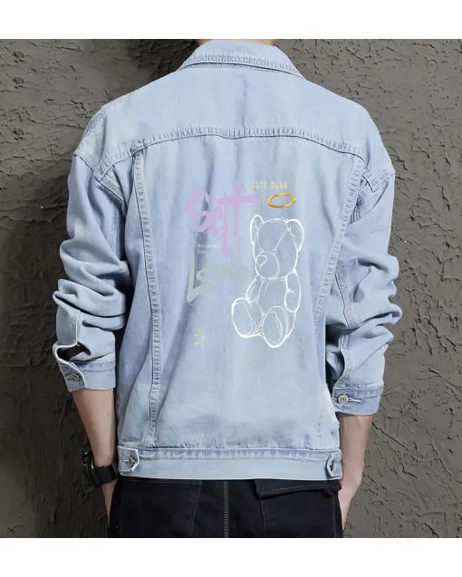 Teddy Bear Jean Jacket for Men – Gift for Teen Boys – Birthday Present - Light Blue - Main View