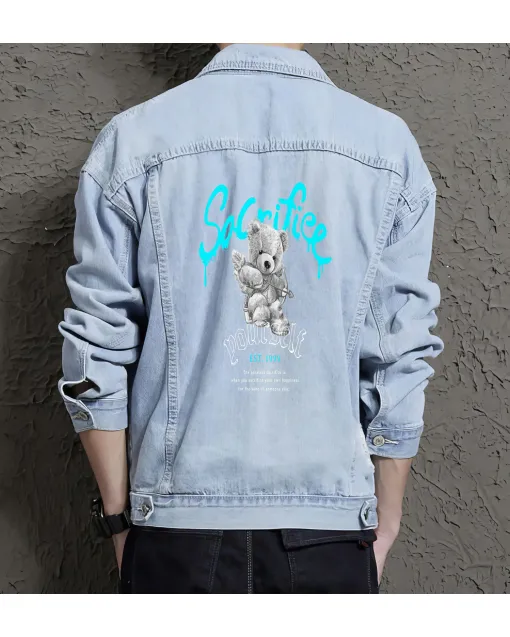 Teddy Bear Jean Jacket for Men – Gift for Teen Boys – Christmas Gift - Light Blue - Main View