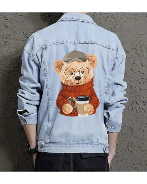 Teddy Coffee Jean Jacket for Men – Gift for Teen Boys – Holiday Gift - Light Blue - Main View