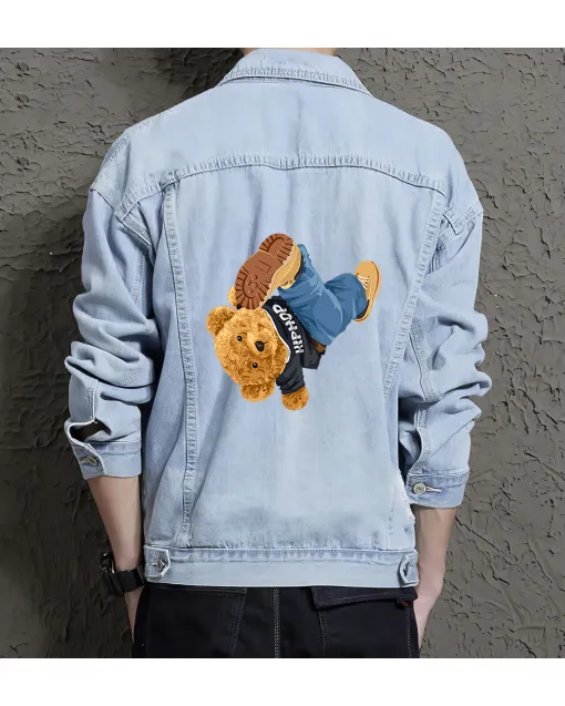 Teddy Hiphop Jean Jacket for Men – Gift for Streetwear Fans – Christmas Gift - Light Blue - Main View