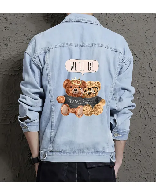 Teddy Will Be Friendver Jean Jacket for Men – Gift for Streetwear Fans – Birthday Present - Light Blue - Main View